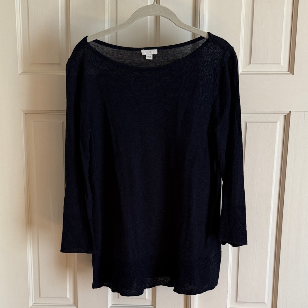 J. Jill Classic Navy Linen 3/4 Bell Sleeve Sweater